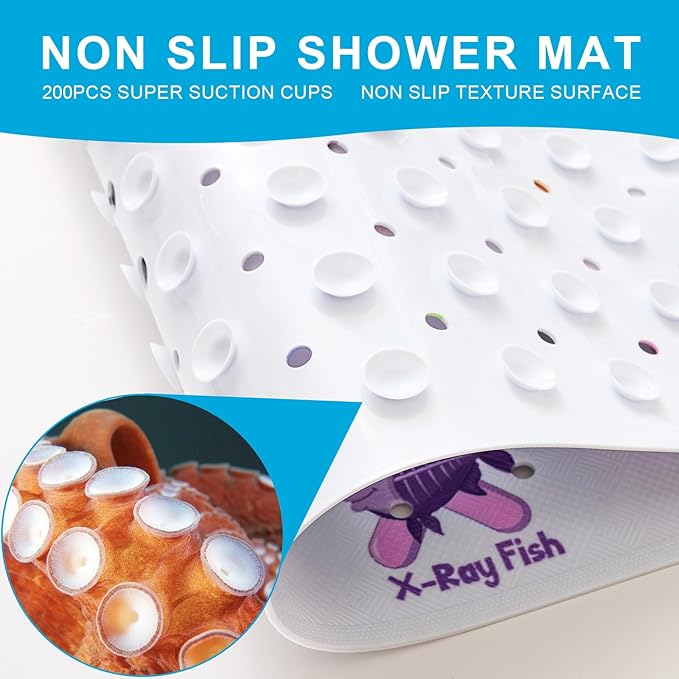 XIYUNTE Baby Bath Mat for Tub Non Slip Kids Bath Mat - 40''x16'' Extra Long Cartoon Bathtub Mat Non Slip Kids Shower Mat Eco-Friendly Toddler Bath Mats with Suction Cups, Machine Washable - Image 3