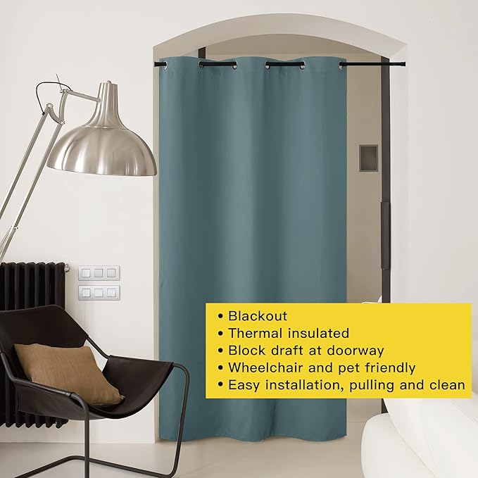 NICETOWN Curtains & Drapes for Door Tapestry, 84 inches Long Door Curtains for Bathroom Pantry Bedroom Closet (Greyish Blue, 1 Panel, 5ft Wide x 7ft Long) - Image 8