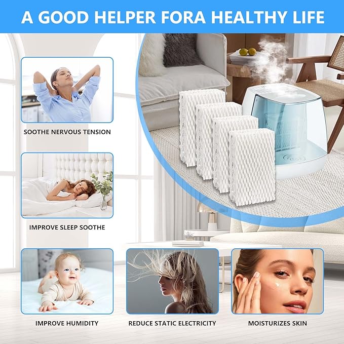 8 Pack Wf813 Eqwf813 Humidifier Filters Compatible with Equate Eqwf813 Eq-2119-Ul Relion RCM-832 RCM-832N ProCare PCCM-832N Cool Mist Humidifier Replacement Filter, White - Image 6