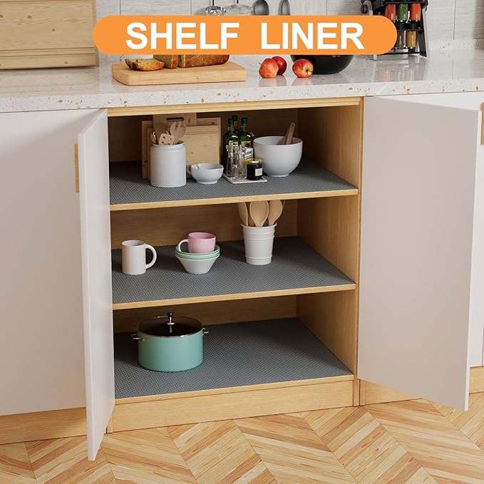 FLPMIX Kitchen Cabinet Shelf Liner: 19" Wide Waterproof Under Sink Mat - Dark Grey Non-Adhesive Easy to Cut Large Drawer Liner for Pantry Bathroom Cupboard 19" W x 300" L - Image 2