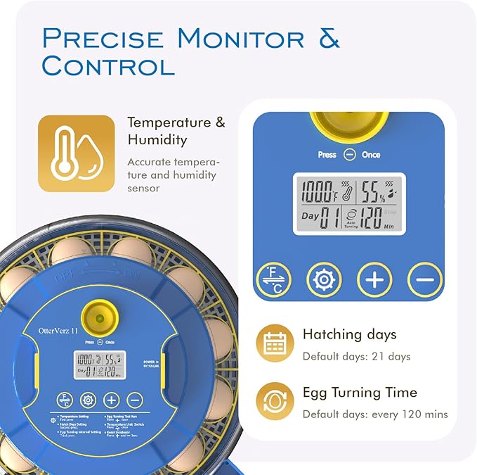 OtterVerz 11 Egg Incubators for Hatching 18-36 Chicken/Quail/Turkey Eggs, 360° View Poultry Incubator with Automatic Egg Turning and Humidity Control, Suitable for Farm, Classroom, Home - Image 2