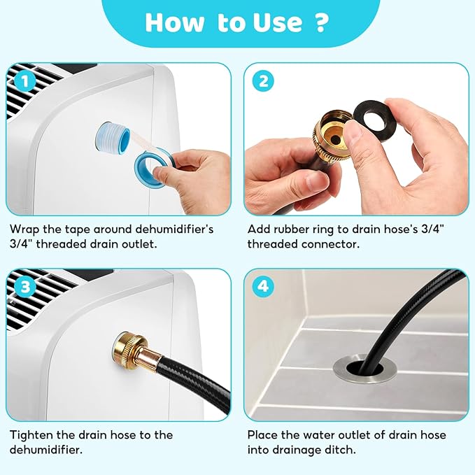 Dehumidifier Drain Hose 3/4 Inch FHT, 12 Ft,with Premium Brass Connectors to Prevent Water Leakage, Drain Hose Compatible with Most Brands of Dehumidifiers - Image 5
