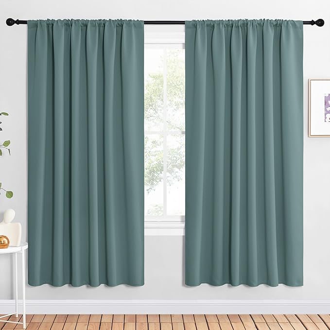 NICETOWN 2 Panels Blackout Curtains, Rod Pocket Window Curtains Room Darkning Drapes for Bedroom/Living Room, Thermal Insulated Solid Draperies for Home Office/Study, 62 by 72-Inch, Greyish Blue by NICETOWN
