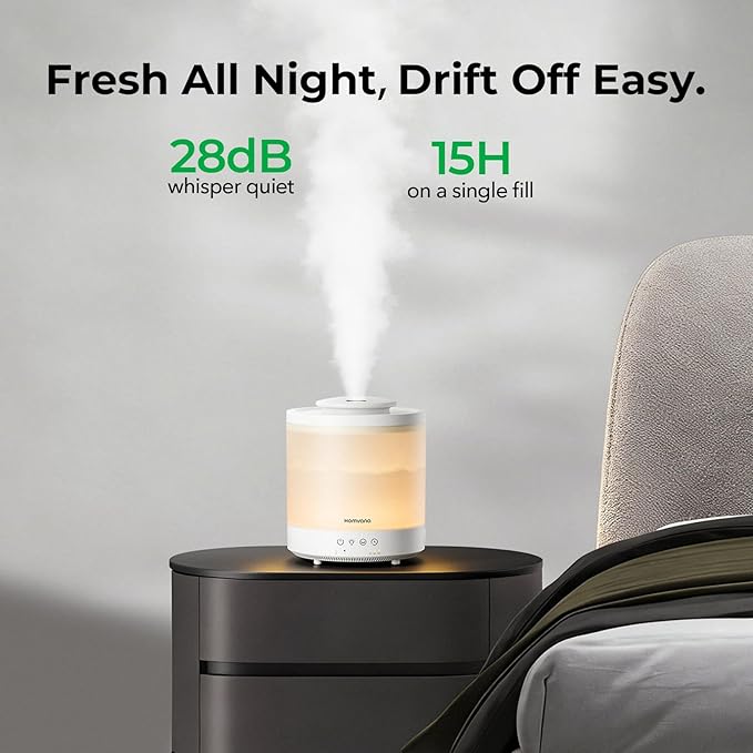 Homvana Small Humidifiers for Bedroom - 2 Packs 1.5L Cool Mist Top Fill Humidifier for Baby Nursery, Essential Oil Diffuser, 3 in 1 for Home Plants Offices and Grow Tents, 7 Color Lights, Ultrasonic - Image 4