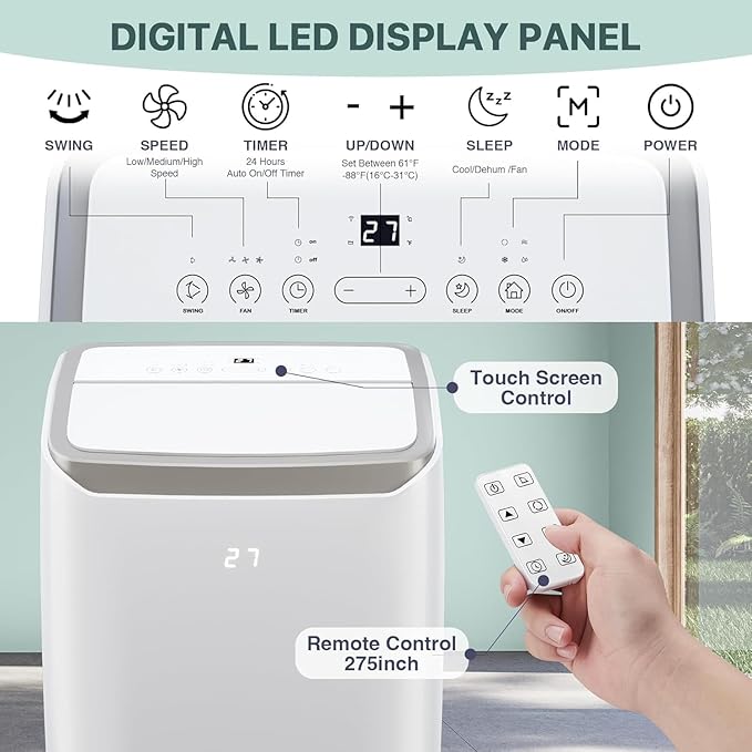 6-In-1 Portable Air Conditioner with 14000 BTU Cooling, Dehumidifying & Fan, Quiet Operation and Easy Mobility, Remote Control, Enhanced Air Quality for Home & Office,Black Top - Image 3