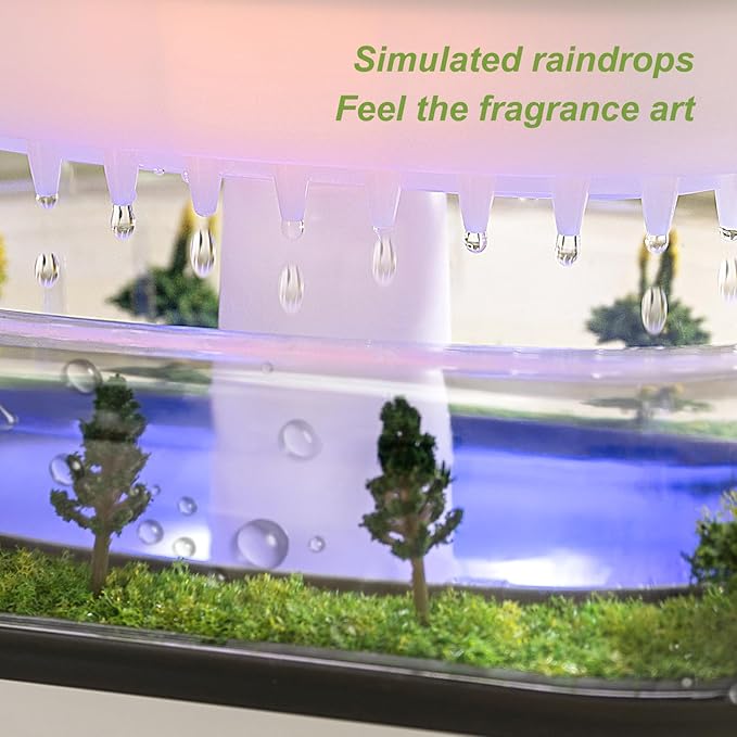 Rain Diffuser 250ML Essential Oil Diffuser, Cloud Humidifier Rain Water Drip Humidifier with Drip Music Micro Landscape Ultrasonic Diffuser for Bedroom (White) - Image 2