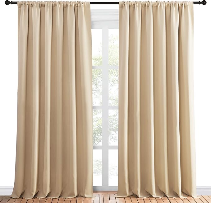 NICETOWN Room Darkening Curtains for Bedroom - Triple Weave Home Decoration Thermal Insulated Solid Drapes for Patio Door (Biscotti Beige, Set of 2 Panels, 70 x 95 Inch) - Image 2