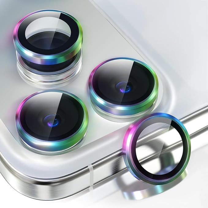 2 Pack Camera Lens Protector for iPhone 17 Pro Max/17 Pro 2025,9H Tempered Glass Scratch Resistant Metal Ring Camera Cover,Case Friendly Camera Screen Protector Accessories,Colorful by AFENGBOX