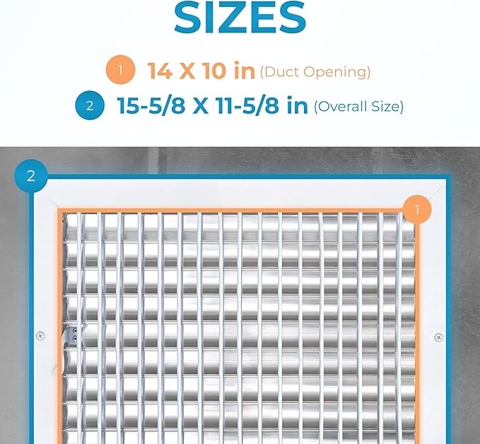Aluminum 14 x 10 Inch (Duct Opening) Air Vent Covers Wall AC Grille – Premium Register Vent Cover – Durable Rustproof Wall Grille – Overall Size 15-5/8 x 11-5/8 Inch – Adjustable Front Blades, White - Image 3