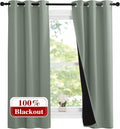NICETOWN Greyish Green 100% Blackout Lined Curtains, 2 Thick Layers Narrow Wide Window Treatment Panels Thermal Insulated Drapes for Kitchen Small Window (1 Pair, 37" Width x 63" Length Each Panel) by NICETOWN