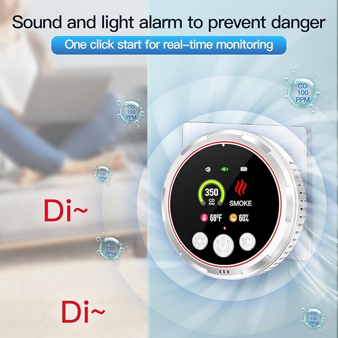 4-in-1 Plug in Smoke & Carbon Monoxide Detectors Combo Built-in 1000mAh Backup Battery Plug&Play 85dB Alarm [CO Smoke Temp Humidity Combination] Senor for Home Hotel Travel (White, 1 Pack) - Image 5