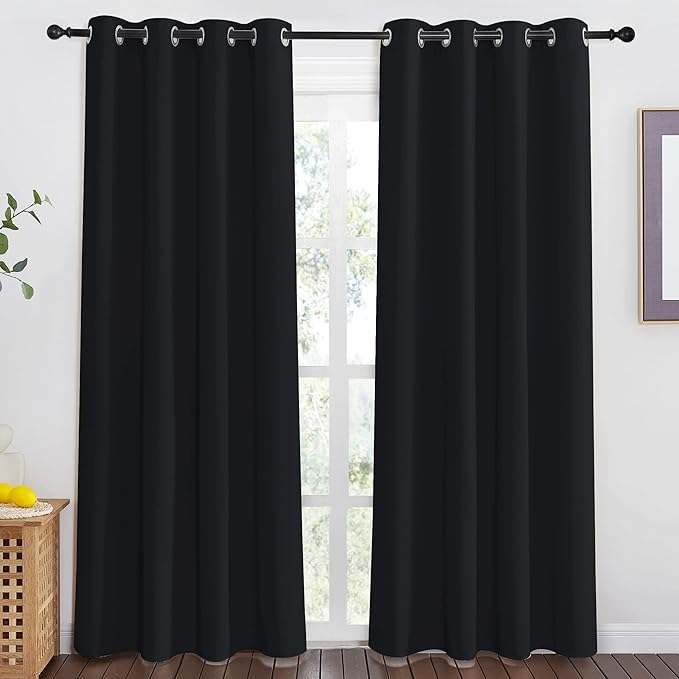 NICETOWN Black Blackout Curtain 80 inch Length - Grommet Thermal Insulated Window Treatments Light & Sound Blocking Drapes for Living Room/Doorway, W46 x L80, 1 Panel - Image 2