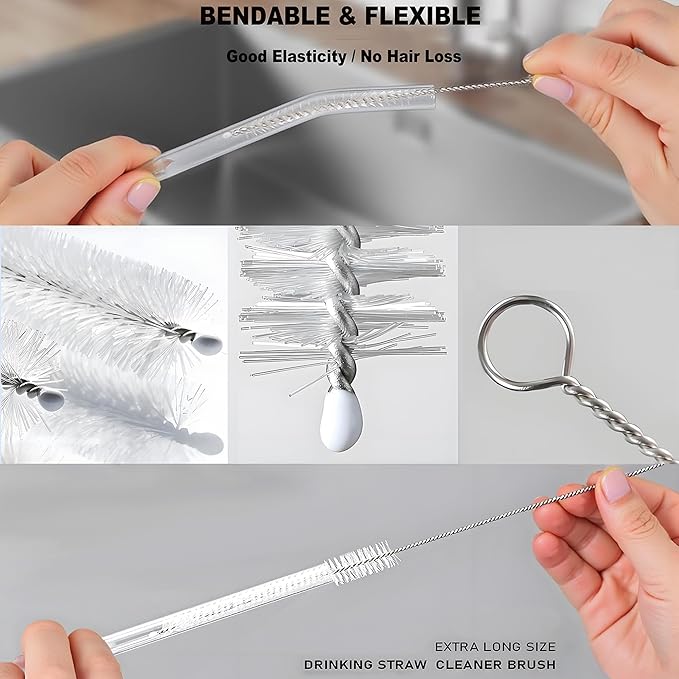 Milk Foamer Hose Brush, Long Thin Nylon Tube Cleaning Brushes Ideal for Espresso & Coffee Machine Attachments,Stainless Steel Straw Cleaning Brushes Test Tube 11.8 Inch Long and Flexible Handle - Image 4