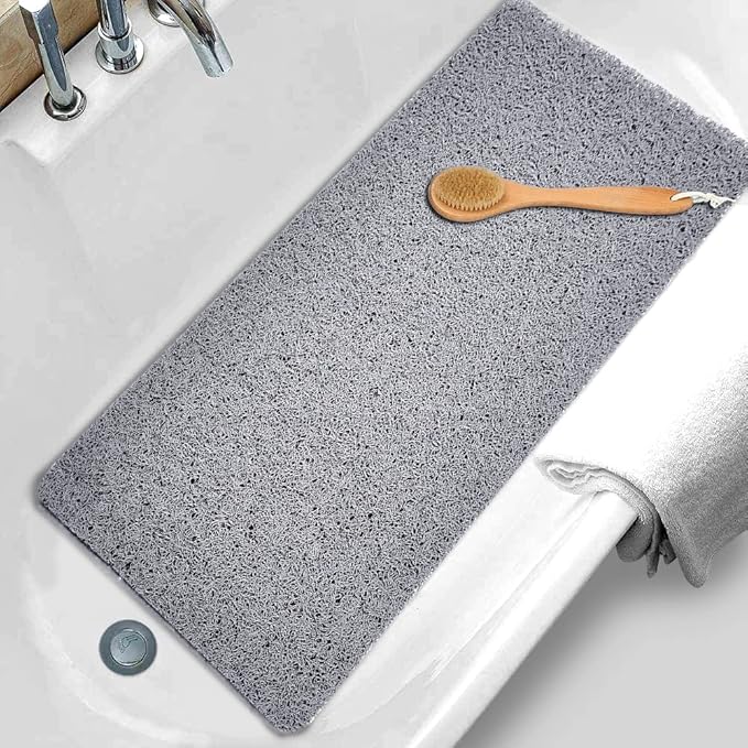 Shower Mats Non Slip,16x36'' Long Bathtub Mat Non-Slip for Bathroom Tub,Shower Mats for Showers Anti Slip for Elderly,Loofah Anti Slip Shower Matt,Shower Stall Mat for Inside Shower-Grey by NQWei
