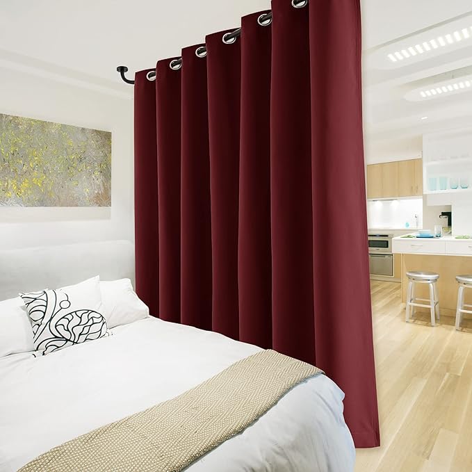 NICETOWN Thermal Insulated 100% Blackout Drape, Noise Reducing Performance Slider Curtain Panel with Black Lining, Full Light Blocking Patio Door Drapery (Burgundy Red, 1 PC, 100 inches x 84 inches) - Image 2