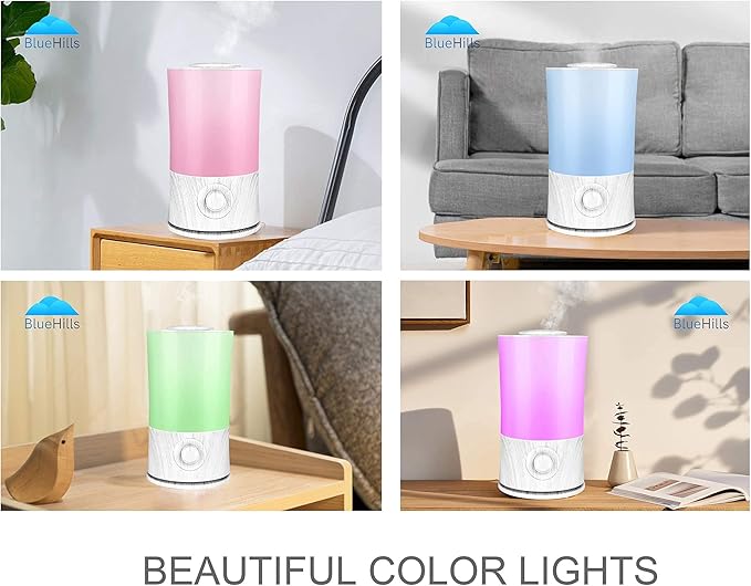 BlueHills Premium 2000 ML XL Large Essential Oil Diffuser Aromatherapy Humidifier for Large Room Home 40 Hour Run Huge Coverage Area Lights 2 Liter Extra Large Capacity Diffuser White Wood Grain E004 - Image 2