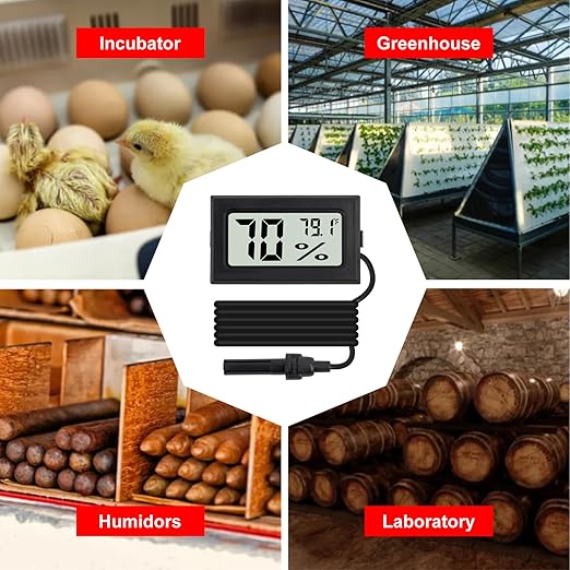 3Pcs Fahrenheit Thermometer Hygrometer Mini Digital with Probe Electronic Temperature Humidity Gauge Meters Indoor LCD Display for Humidors,Greenhouse,Garden,Incubator Reptile Terrarium - Image 7