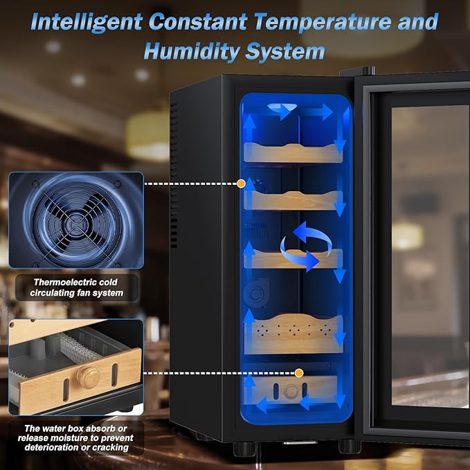 Electric Humidor-35L Cooling & Heating Humidor, Smart Touch Control Humidity & Temp Humidors wtih Spanish Cedar Wood Tray and Drawer, Digital Display, Safety Lock, Desktop Gift for Men - Image 3