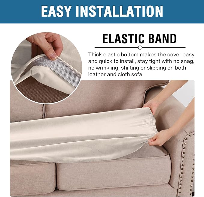 H.VERSAILTEX Velvet Stretch Individual Couch Cushion Cover Plush Cushion Slipcover for Loveseat Sofa Cushion Furniture Protector Seat Cushion Sofa Cover (1 Piece Sofa Cushion Cover, Ivory) - Image 4