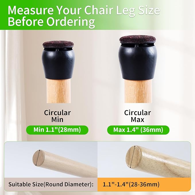 16PCS Round Silicone Chair Leg Floor Protectors for Hardwood Floors, Felt Furniture Pads Covers Table Chair Leg Caps, Large Chair Sliders for Wood Floors, Anti-Scratches & Noise(Black, Fit:1.1"-1.4") - Image 9