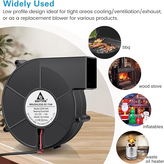 GDSTIME 140mm x 40mm Variable Speed Blower Fan, 110V 120V 220V AC Powered 5.5 inch Squirrel Cage Radial Centrifugal Fan with 5 to 12v DC Speed Control Dual Ball Bearing High Speed - Image 3