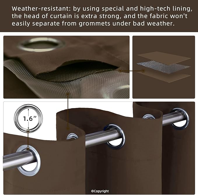 DIVA EN CAMINO DEC Outdoor Patio Curtain Waterproof Darkening Thermal Insulated Indoor Curtains for Bedroom, Porch, Living Room, Pergola, Cabana, W105 x L95, Set of 2 Panels - Image 3
