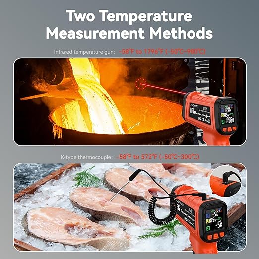 Laser Thermometer -58°F to 1796°F, Dual-Mode Infrared Thermometer Temperature Gun with K-Type Thermocouple, IR Thermometer Gun for Reptiles, Cooking, Griddle, Oven, 16:1 Home Handheld Temp Guns - Image 5