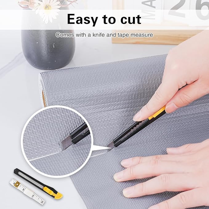 Drawer and Shelf Liner for Kitchen Cabinet,Non-Adhesive Cabinet Liner 18in x 20FT,Waterproof Shelf Paper Non-Slip Mats Cupboard Liners Contact Protect Dresser/Shelves/Table-Grey - Image 5