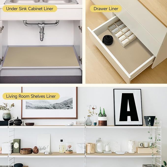 WochiTV Adhesive Shelf Liner 11.8 X 360 Inches Peel and Stick Kitchen Liner for Cabinets, Drawers Removable Protector Mat Waterproof Contact Covering for Dresser Pantry Countertops Shelves, Khaki - Image 8