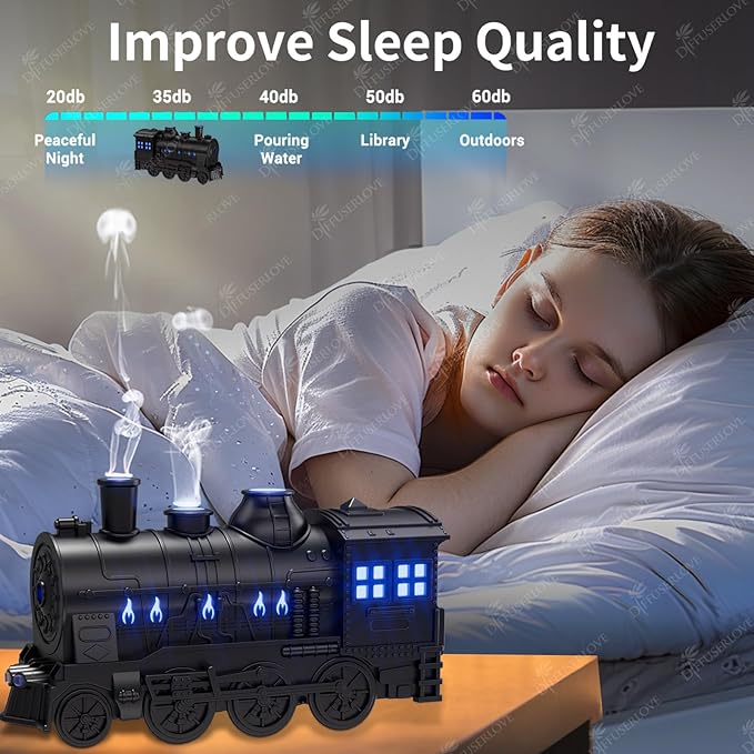 Diffuserlove Train Diffuser 300ML Essential Oil Diffuser Cool Mist Humidifier Aroma Diffuser with Night Light for Bedroom Desk Black - Image 6