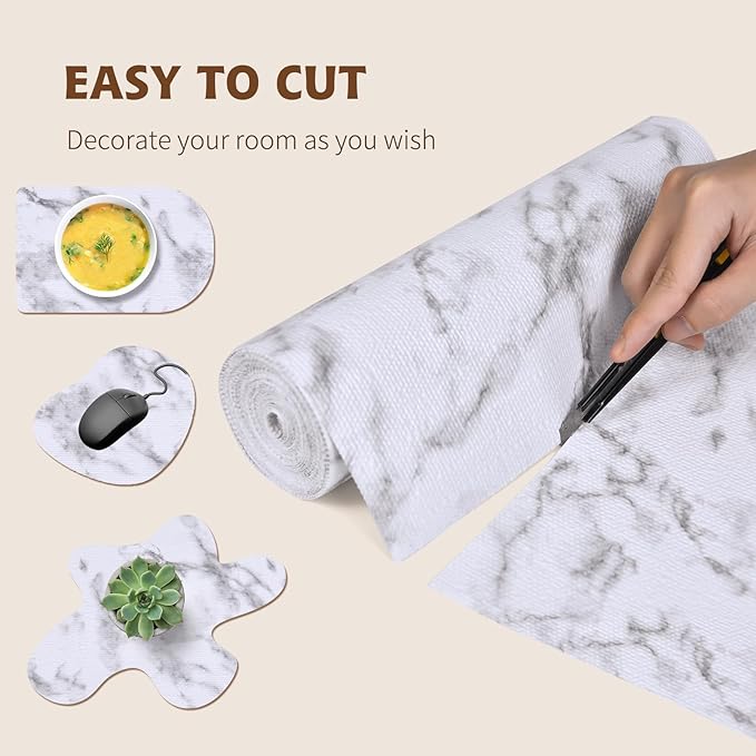 Shelf Liners for Kitchen Cabinets 12in x 10FT, Non Adhesive Drawer Liner Marble Pattern Thickened Shelf Liner Non-Slip Easy to Clean for Tool Box Refrigerator with Knife and Tape Measure - Image 7