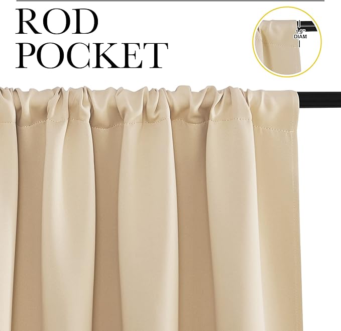 NICETOWN Blackout Room Darkening Curtains - Home Decoration Light & Noise Reducing Thermal Insulated Window Draperies with Rod Pocket Top (Biscotti Beige, 2 Panels, 29 inches Wide x 40 inches Long) - Image 2