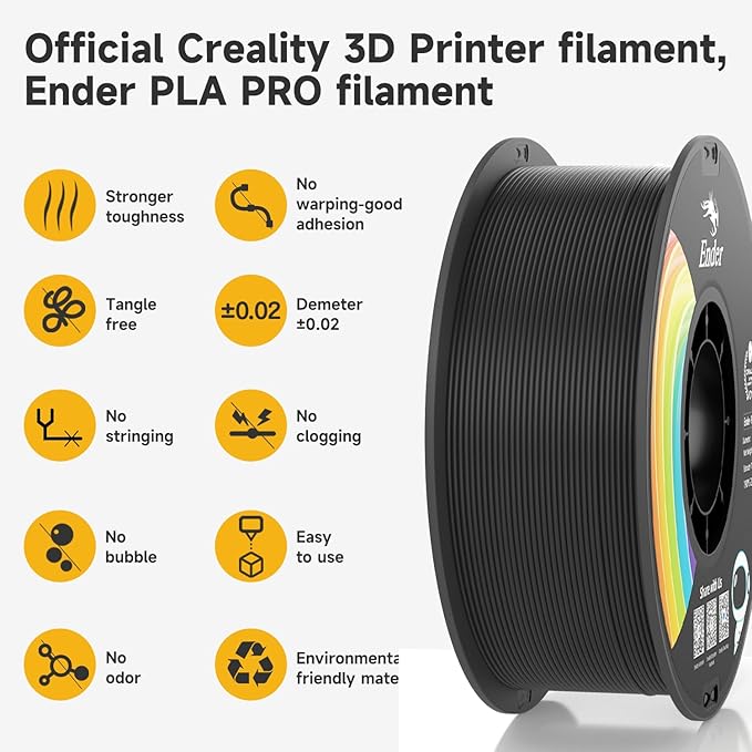 Official Creality PLA Filament Pro Black, 1.75mm 3D Printer Filament, Ender PLA + (Plus) Printing Filament, 1kg Spool (2.2lbs), Dimensional Accuracy ±0.02mm. Fit Most FDM Printers - Image 4