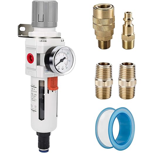NANPU 3/8" NPT Compressed Air Filter Regulator Combo Piggyback, Auto Drain, 5 Micron Brass Element, Poly Bowl, Metal Bracket, 0-150 psi Gauge by NANPU