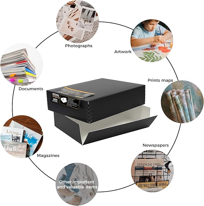 Lineco Museum Archival Storage Box, Drop Front Design with Metal Edges Removable Lid, 8.5 X 11 X 3 inches Acid-Free Photo Album Case, Preserve Prints Pictures, Magazine, Documents, Artworks, Black - Image 6