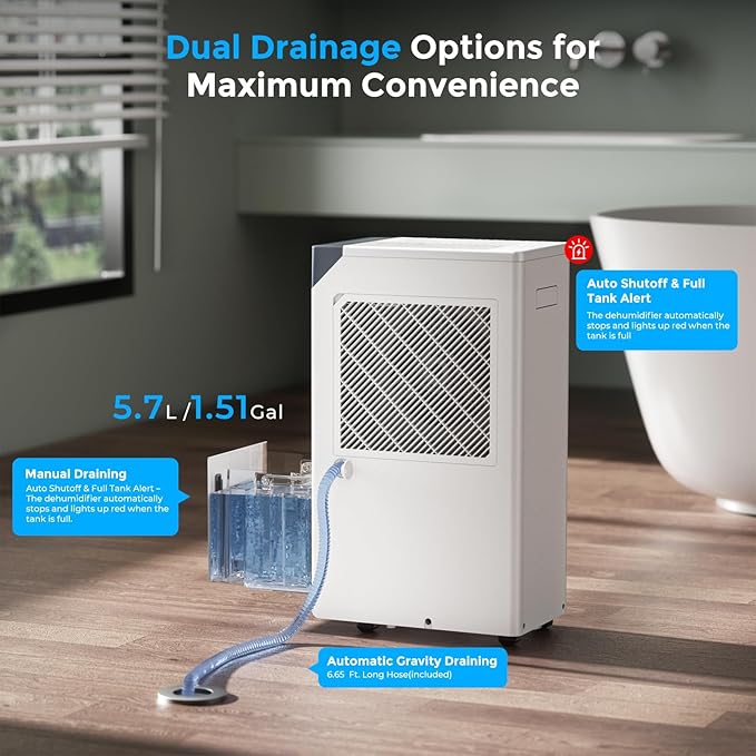 4500 Sq.Ft. Most Efficient Energy Star 2025, Max 80 Pint/D (Standard 52Pint/D) Smart Compressor Dehumidifier with APP/WIFI, Intelligent Humidistat for Basement, Home, Bedroom, Bathroom, Garage - Image 5