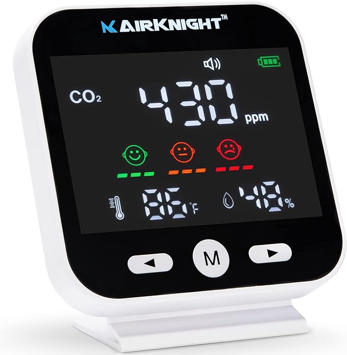 CO2 Monitor Indoor with Bonus Humidity & Temperature Readings | Carbon Dioxide Meter, Homebrewing - Carbon Dioxide Detector, Portable CO2 Detector, CO2 Meter Indoor, CO2 Sensor by AirKnightMonitoring