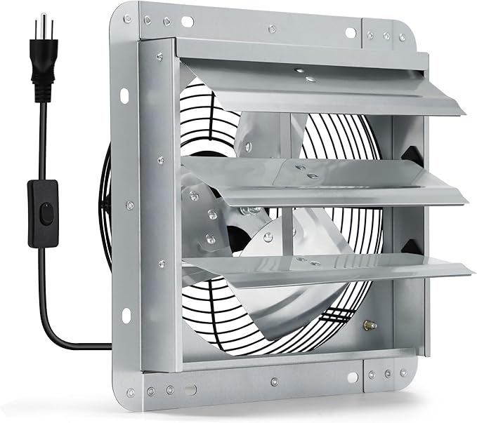 10 Inch Shutter Exhaust Fan, Wall Mount Attic Fan with Power Cord for Greenhouses, Sheds, Garages, Chicken Coops, Barns Ventilation, 820 CFM by Hipoilk