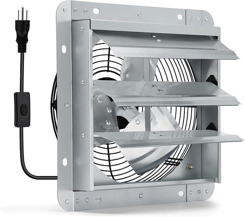 10 Inch Shutter Exhaust Fan, Wall Mount Attic Fan with Power Cord for Greenhouses, Sheds, Garages, Chicken Coops, Barns Ventilation, 820 CFM by Hipoilk