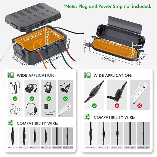 RESTMO 5-Piece Outdoor Waterproof Electrical Box Set – 12.5" x 8.5" x 5" Large & 7.1" x 2.3" x 2.3" Small, Weatherproof Boxes for Power Strip, Outlet, Plug, Socket, Timer, Holiday Light, Gray - Image 2