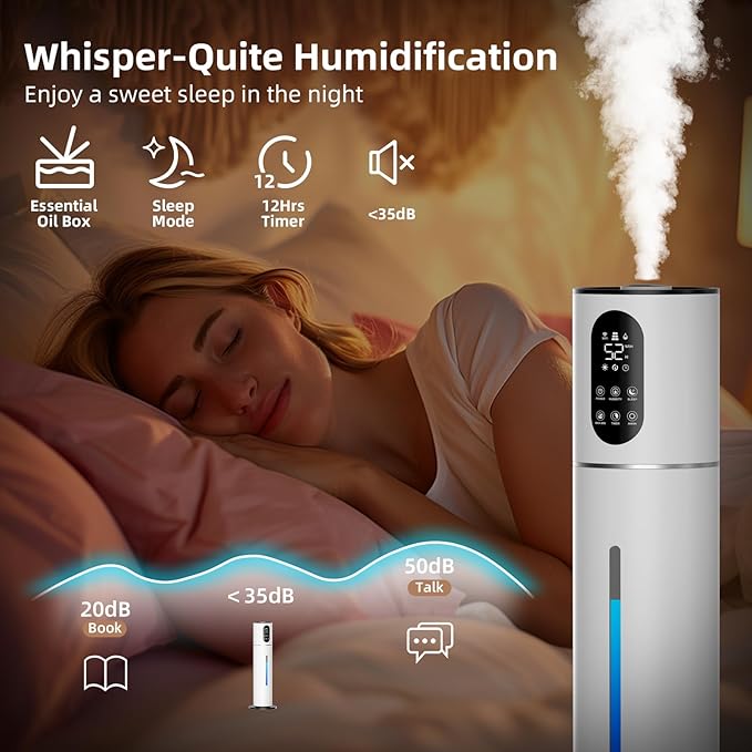 7.8L Smart Humidifier Large Room,2.1Gal humidifier for bedroom with Timer, 360°Nozzle, Top Fill Whole House Cool Mist Quiet Humidifiers for Plants Baby Kids Adults Office (White) - Image 5