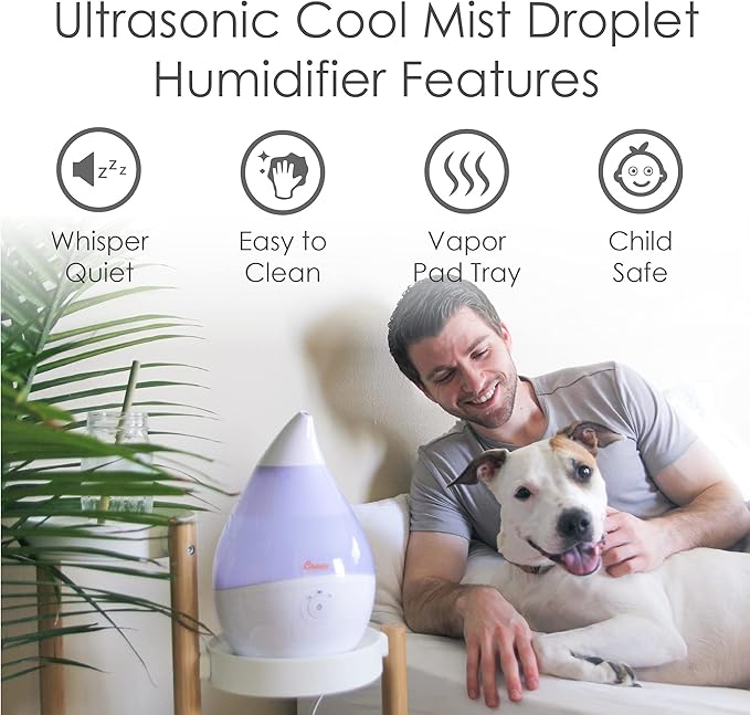 Crane Teardrop Ultrasonic Cool Mist Humidifier for Baby Nursery, 0.5 Gallon, Adjustable Settings, Essential Oil Diffuser White - Image 2