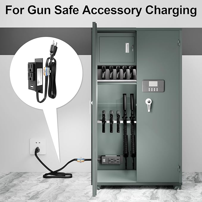 Gun Safe Power Outlet Kit- Multi Electrical Outlet Kit for Gun Safe Accessory Charging, with 2 Outlets & 2 USB Slots for Dehumidifiers Lights, 6.9FT Power Cable, Tape Included, UL Listed - Image 7