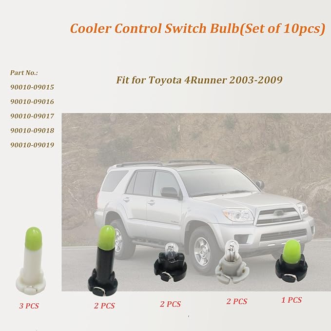 Cooler Control Switch Bulb(Set of 10pcs) Fit for Toyota 4Runner 2003-2009, Replace#90010-09015 90010-09016 90010-09017 90010-09018 90010-09019 - Image 2