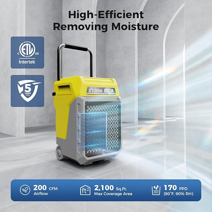 ALORAIR 170 Pints LGR Commercial Dehumidifier with Pump & Drain Hose, Portable Insutrial Dehumidifier for Basments, Home, Job Sites, Fit for 2,100 Sq.Ft Space with Wheels - Image 3