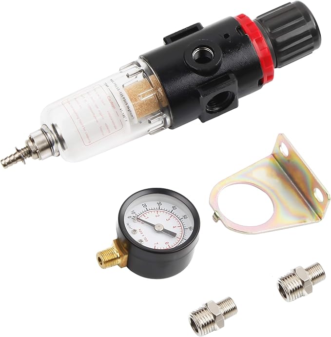 TIMBERTECH Pressure Regulator for Airbrush Compressor, 1/8’’ NPT Air Filter Airbrush Regulator with 0-100 PSI Gauge, Water-Trap Filter for Compressor by Timbertech