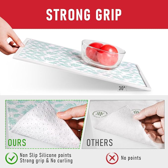 Cooyes Drawer and Shelf Liner for Kitchen Cabinets, Cloth Material, Non Slip Refrigerator Liners Washable, Fridge Mats for Glass Shelves and Bins, 6 Pack, 12" × 24" - Image 3