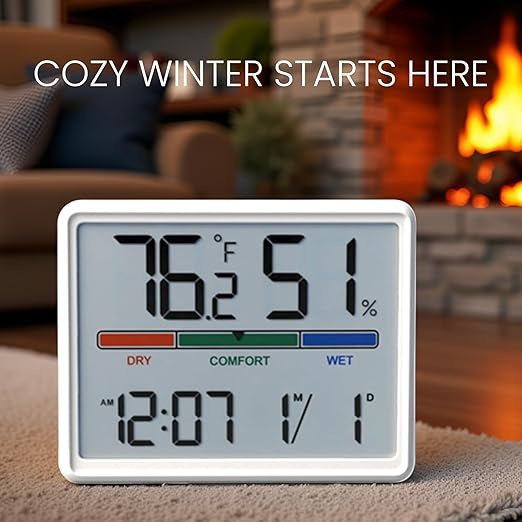 Digital Hygrometer Indoor Thermometer, Clock with Temp & Humidity, Temp Gauge with Comfort Indicator, Wall/Magnetic/Desk Alarm Clock for Bedroom, Baby Room, Office, Kitchen, Garage (White) - Image 4