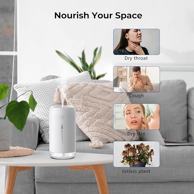 Portable Mini Humidifier, KQLKJ 350ml Small Cool Mist Humidifiers, USB Personal Desktop Humidifier for Bedroom Car Office Travel with Auto Shut-Off & 2 Mist Modes (White) - Image 8