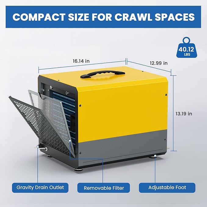 70 Pint Crawl Space Dehumidifier with Energy Star & Pump & Drain Hose for Basement, Commercial, Whole House, Industrial, Water Damage Restoration, Spaces Up to 2000 Sq Ft, Auto Defrost,Memory Restart - Image 8